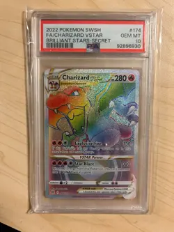 2022 Pokemon SWSH Brilliant Stars Secret #174 FA Charizard VStar PSA 10 GEM MINT - Image 1