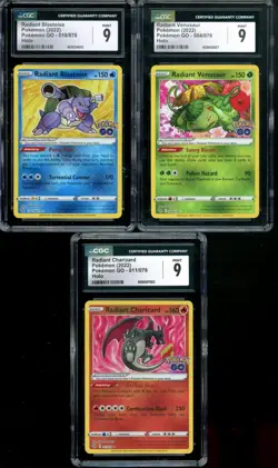 Pokemon Radiant Pokemon Go Holo Charizard Blastoise Venusaur PSA CGC 9 Set TRIO - Image 1