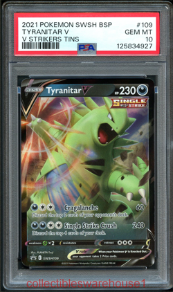 Pokemon V Strikers Tin Promo Tyranitar V SWSH109 PSA 10 - Image 1