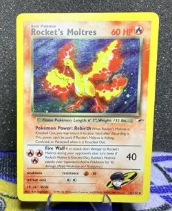 Pokemon TCG Rockets Moltres Holo Rare Card 12/132 Gym Heroes Unlimited LP - Image 1