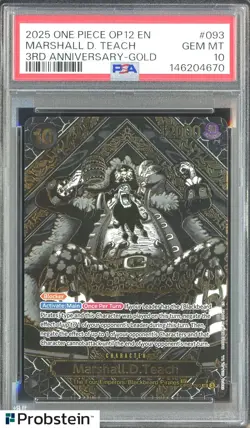 2025 One Piece OP12 English 3rd Anniversary Gold #093 Marshall D. Teach PSA 10 - Image 1