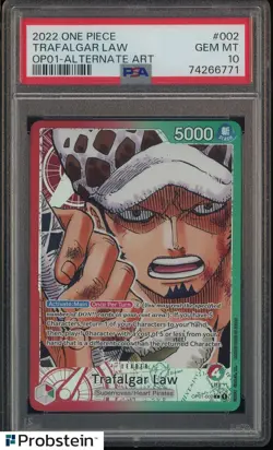2022 One Piece OP01 EN Alternate Art Pre-Errata Alpha #002 Trafalgar Law PSA 10 - Image 1