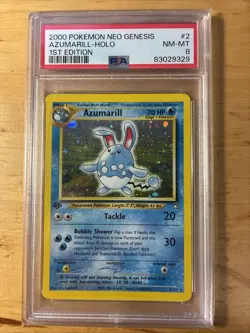 Pokemon TCG Azumarill Neo Genesis Holo Card 2/111 1st Edition Rare NM PSA 8 - Image 1