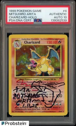 Mitsuhiro Arita Signed 1999 Pokemon Game #4 Charizard Holo PSA/DNA AUTH AUTO 10 - Image 1