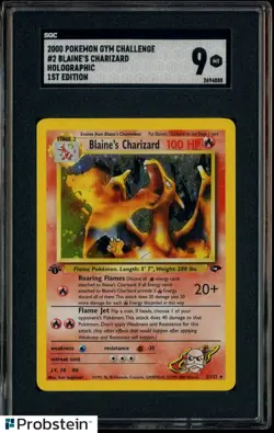 2000 Pokemon Gym Challenge Holographic 1st Edition #2 Blaine's Charizard SGC 9 - Image 1