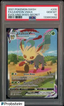 2021 Pokemon SWSH Evolving Skies Secret #205 FA Leafeon VMax PSA 10 GEM MINT - Image 1