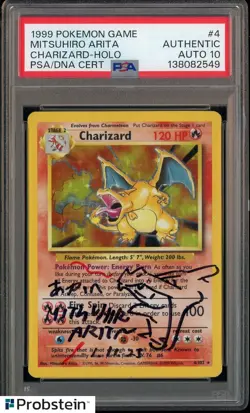 Mitsuhiro Arita Signed 1999 Pokemon Game #4 Charizard Holo PSA/DNA AUTH AUTO 10 - Image 1