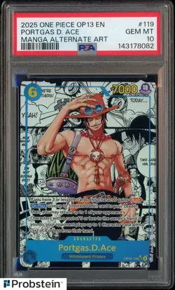 2025 One Piece OP13 EN Manga Alternate Art #119 Portgas D. Ace PSA 10 GEM MINT - Image 1