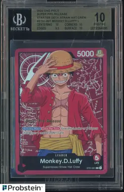 2022 One Piece Starter Deck Straw Hat Crew ST01-001 Monkey D. Luffy BGS 10 - Image 1