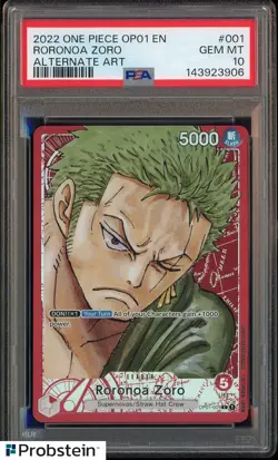 2022 One Piece OP01 EN Alternate Art #001 Roronoa Zoro PSA 10 GEM MINT - Image 1