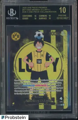 2025 BVB X ONE PIECE MATCH DAY PROMOS #003 MONKEY D. LUFFY BGS 10 BLACK LABEL - Image 1