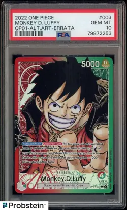 2022 One Piece OP01 Romance Dawn #003 Monkey D. Luffy Alternate Art PSA 10 - Image 1