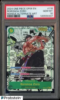 2024 One Piece OP06 EN Manga Alternate Art #118 Roronoa Zoro PSA 10 GEM MINT - Image 1