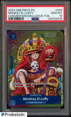 2024 One Piece EN Convention Exclusive Foil #043 Monkey D. Luffy PSA 10 GEM MINT - Image 1