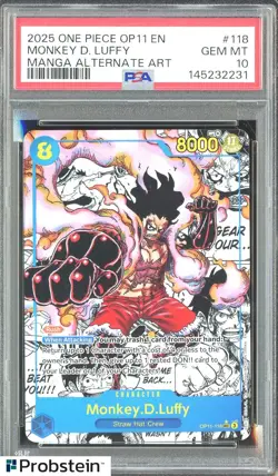 2025 One Piece OP11 En Manga Alternate Art #118 Monkey D. Luffy PSA 10 GEM MINT - Image 1