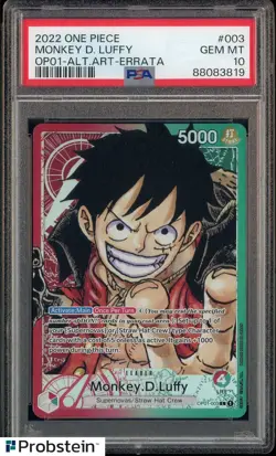 2022One Piece OP01 Romance Dawn Alt Art Errata #003 Monkey D. Luffy PSA 10 - Image 1