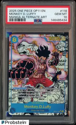 2025 One Piece OP11 En Manga Alternate Art #118 Monkey D. Luffy PSA 10 GEM MINT - Image 1