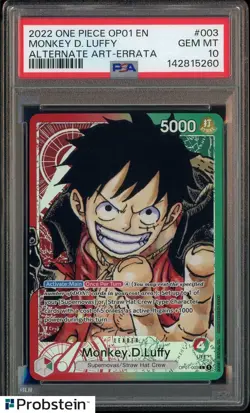 2022 One Piece OP01 En Alternate Art Errata #003 Monkey D. Luffy PSA 10 GEM MINT - Image 1