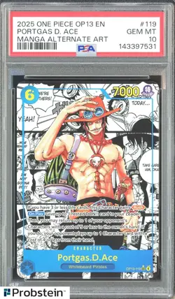 2025 One Piece OP13 EN Manga Alternate Art #119 Portgas D. Ace PSA 10 GEM MINT - Image 1