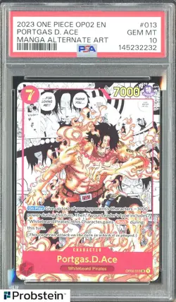 2023 One Piece OP02 EN Manga Alternate Art #013 Portgas D. Ace PSA 10 GEM MINT - Image 1