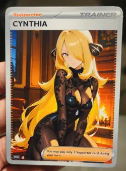 Cynthia - Anime - Waifu - Goddess - DIY - Full Art - Glossy - Trainer Card - Image 1