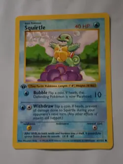 1st Edition Squirtle First Edition 1999 Base Set Pokemon Card #63/102 - Image 1