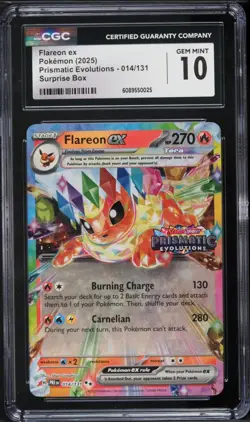 2025 Pokemon Prismatic Evolutions Surprise Box Flareon ex #014 CGC 10 - Image 1