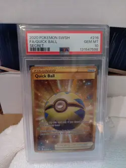 POKEMON 2020 Sword & Shield Secret Rare Trainer QUICK BALL #216 PSA 10 Gem Mint - Image 1