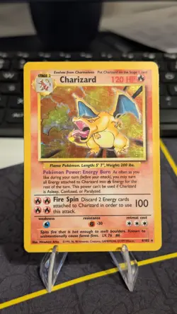 Pokemon Charizard Holo 4/102 Base Set Unlimited HP Heavily Played Vintage - Image 1