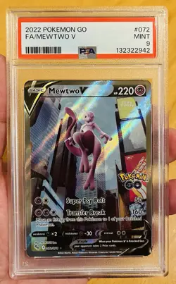 2022 Pokemon Mewtwo V 072/078 Sword & Shield Pokemon Go Full Art Holo PSA 9 Mint - Image 1