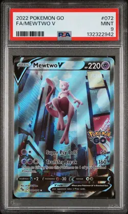 2022 Pokemon Mewtwo V 072/078 Sword & Shield Pokemon Go Full Art Holo PSA 9 Mint - Image 2