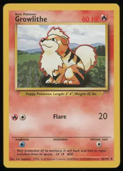 GROWLITHE 1999-2000 Pokemon Base Set 4th Edition 28/102 - NM - Image 1