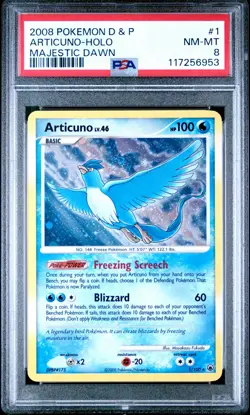 2008 POKEMON DP MAJESTIC DAWN ARTICUNO #1 HOLO PSA 8 NM #117256953 (SWIRL) - Image 1