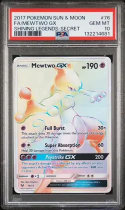 2017 POKEMON SUN & MOON SHINING LEGENDS SECRET #76 FULL ART/MEWTWO GX PSA 10 - Image 1