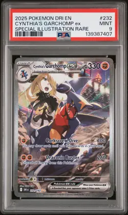 2025 POKEMON DRI EN-DESTINED RIVALS #232 CYNTHIA'S GARCHOMP EX PSA 9 - Image 1