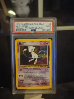 2000 Pokemon Black Star Mew Holo Promo Pokemon League #9 PSA 9 With SWIRL - Image 1