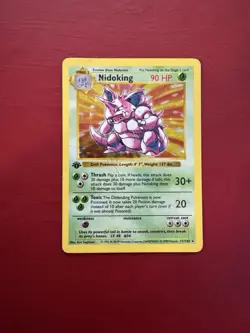 Nidoking 11/102 Holo Rare Shadowless 1st Edition Base Pokemon Card HP No Creases - Image 1
