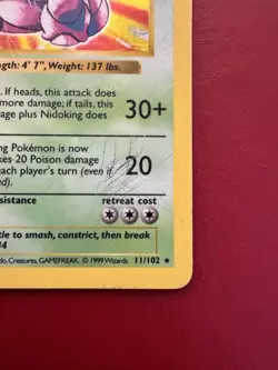 Nidoking 11/102 Holo Rare Shadowless 1st Edition Base Pokemon Card HP No Creases - Image 4