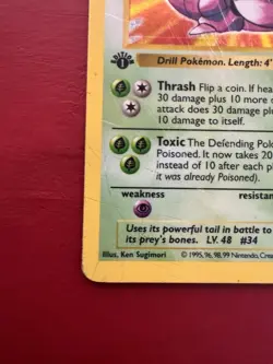 Nidoking 11/102 Holo Rare Shadowless 1st Edition Base Pokemon Card HP No Creases - Image 5