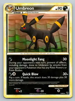 Umbreon 10/90 HGSS Pokemon card Undaunted Regular Rare Card (non holo) lp - Image 1