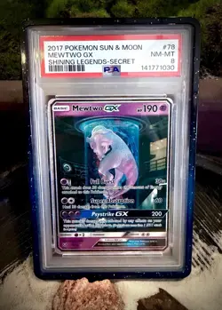 PSA 8 *NEW CERT* 2017 POKEMON SUN & MOON SHINING LEGENDS SECRET #78 MEWTWO GX - Image 1