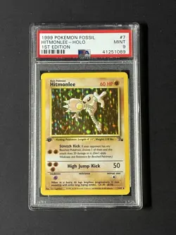 1999 Pokemon Fossil 1st Edition Hitmonlee Rare Holo 7/62 PSA 9 MINT - Image 1