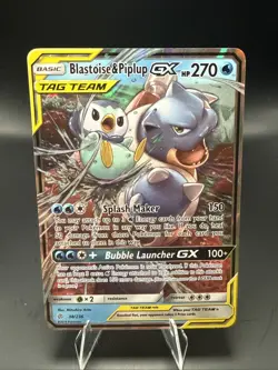 Pokemon Blastoise & Piplup GX 38/236 Sun And Moon Cosmic Eclipse Tag Team - Image 1