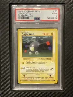 1999 PSA 9 Magnemite #53 Shadowless Common WOTC Pokemon Game Base Set - Image 1
