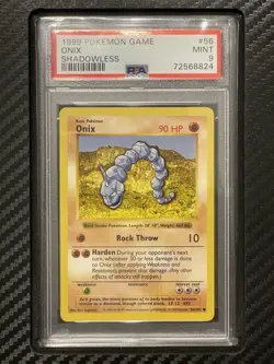 1999 PSA 9 Onix #56 Shadowless Common WOTC Pokemon Game Base Set Shadowless - Image 1