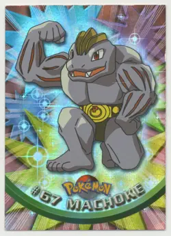 Machoke 1999 Topps Pokemon TV Animation 2nd Printing Rainbow Foil #67 - MP - Image 1