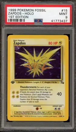 Pokemon Zapdos Fossil 1st Edition Holo Rare #15 PSA 9 Mint - Image 1