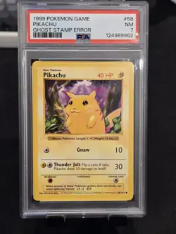 GHOST STAMP ERROR PIKACHU POKEMON 1999 BASE SET #58 PSA 7 - Image 1