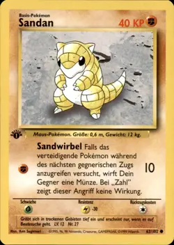 Pokemon Sandshrew (Sandan) Base Set 1st Edition German Vintage HP/ Small Dents - Image 1