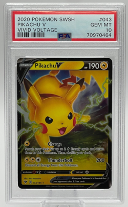 2020 POKEMON SWORD & SHIELD VIVID VOLTAGE #043 PIKACHU V PSA 10 GEM MINT - Image 1